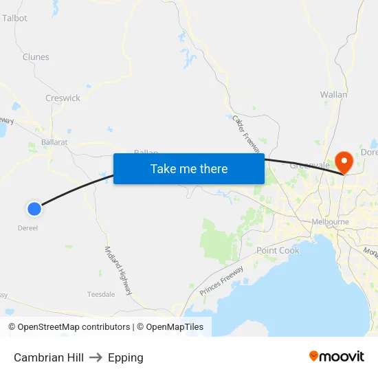 Cambrian Hill to Epping map