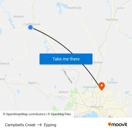 Campbells Creek to Epping map