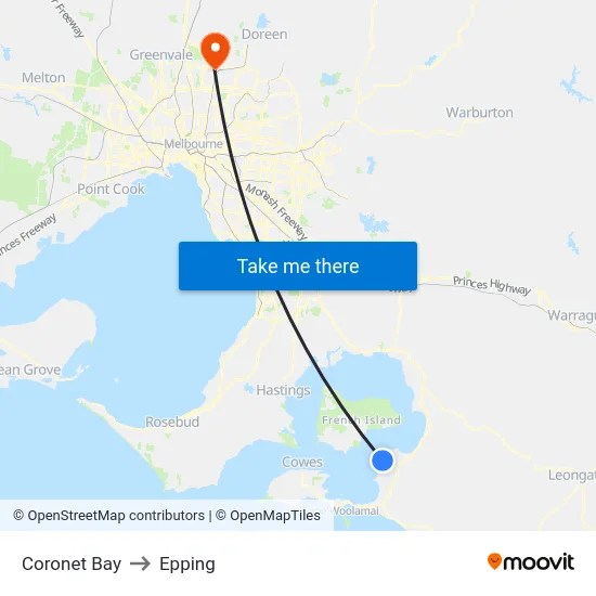 Coronet Bay to Epping map