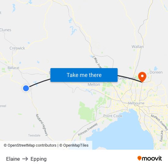 Elaine to Epping map