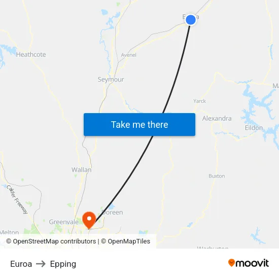Euroa to Epping map