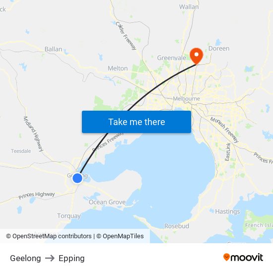 Geelong to Epping map