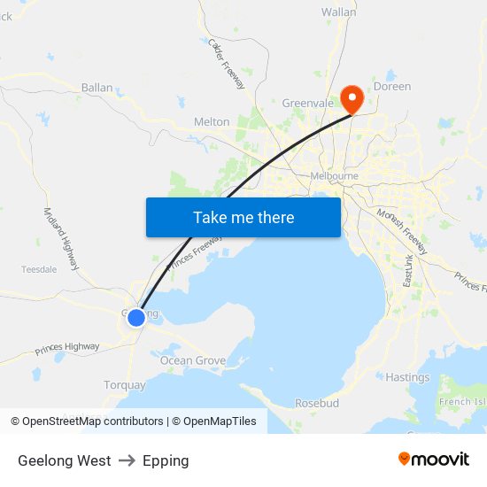 Geelong West to Epping map