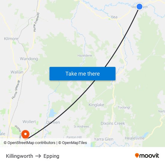 Killingworth to Epping map