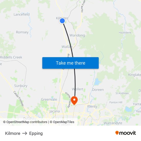 Kilmore to Epping map