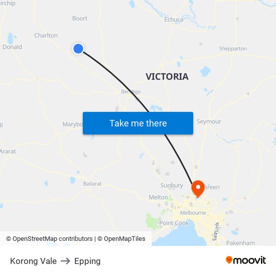 Korong Vale to Epping map