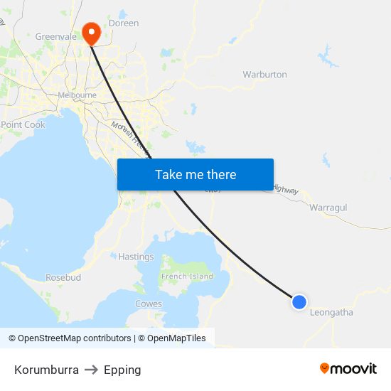 Korumburra to Epping map