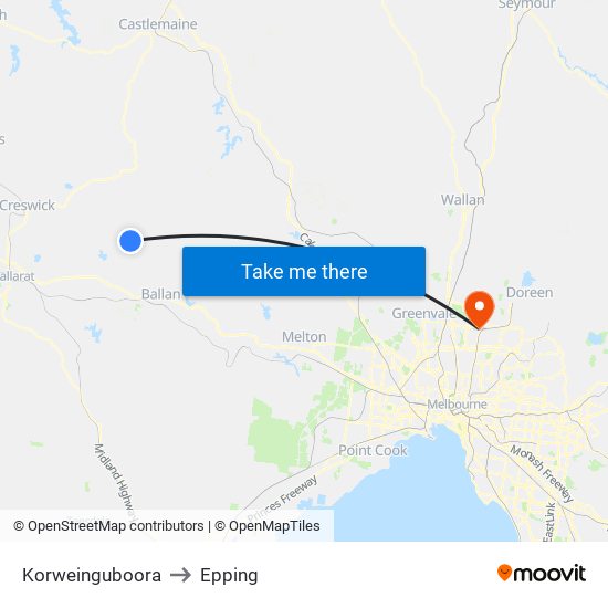 Korweinguboora to Epping map