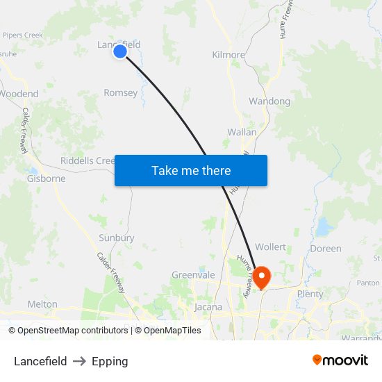 Lancefield to Epping map