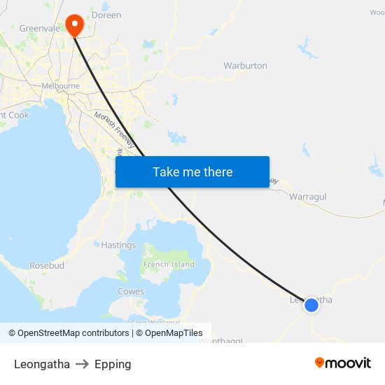 Leongatha to Epping map