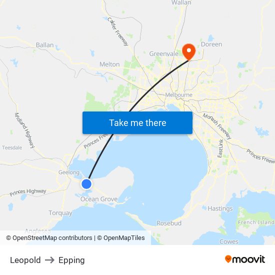 Leopold to Epping map