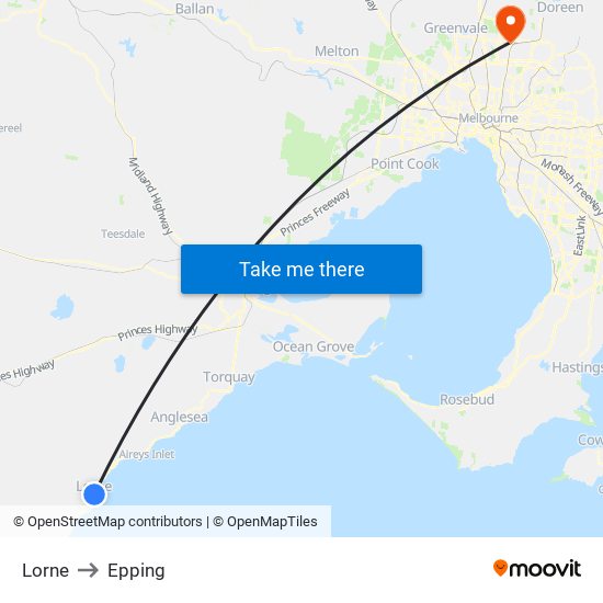 Lorne to Epping map