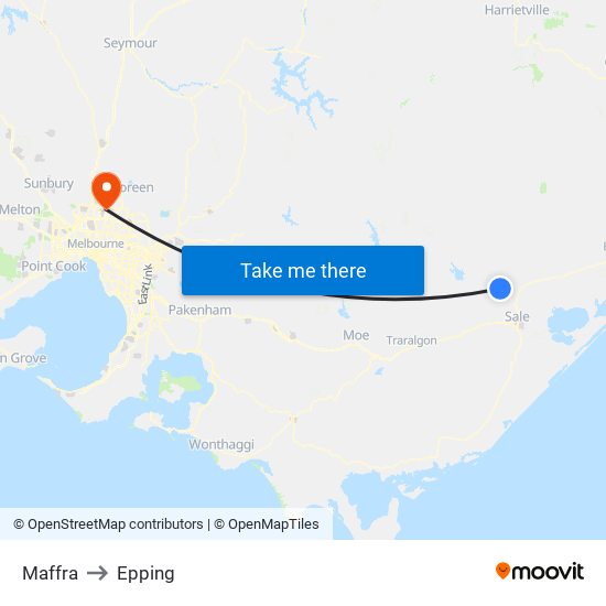 Maffra to Epping map