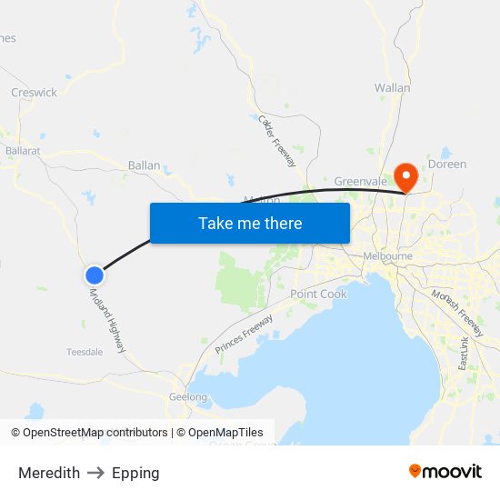 Meredith to Epping map