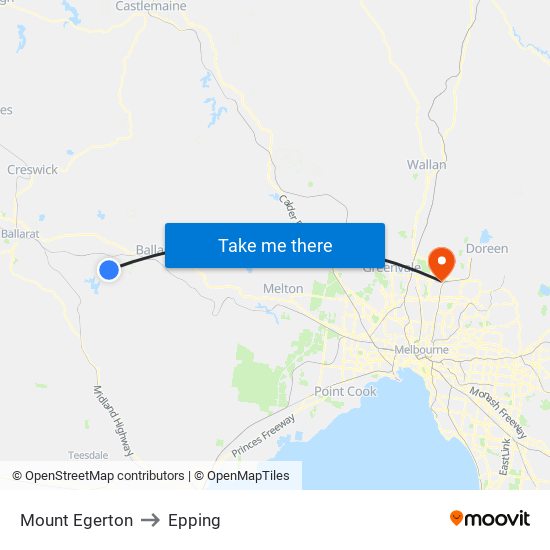 Mount Egerton to Epping map