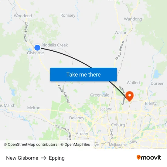New Gisborne to Epping map