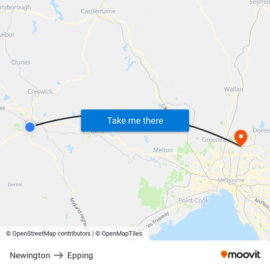 Newington to Epping map