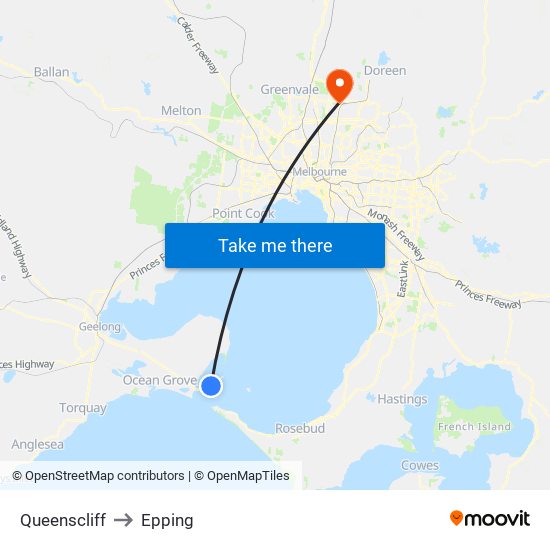 Queenscliff to Epping map