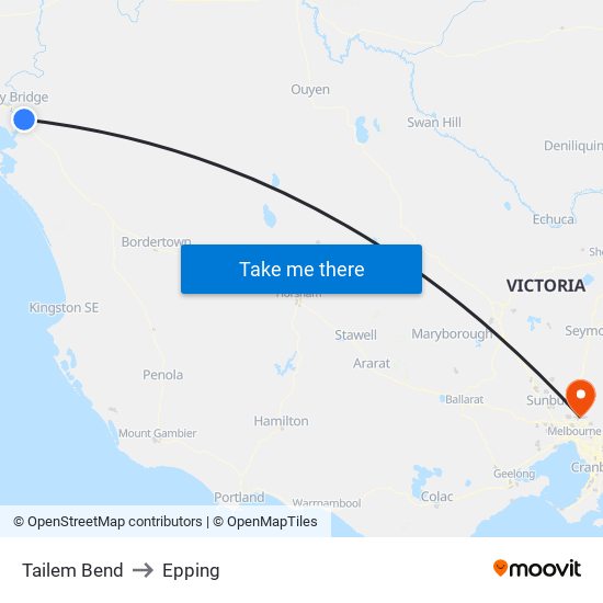 Tailem Bend to Epping map