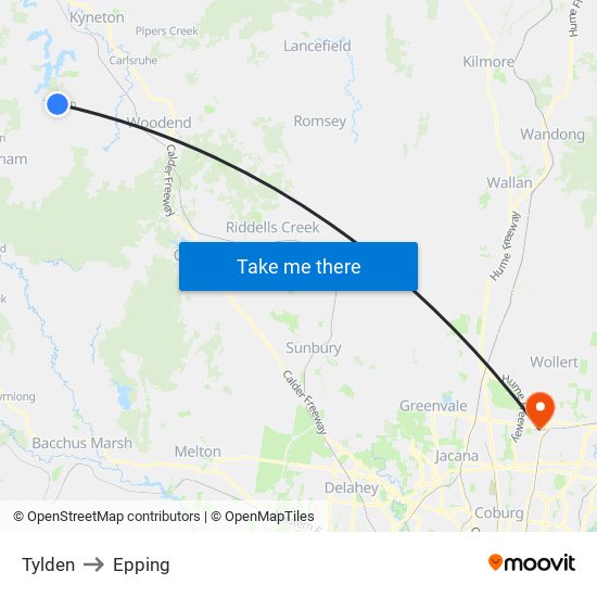 Tylden to Epping map