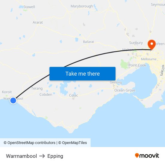 Warrnambool to Epping map