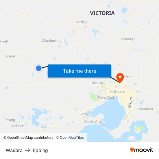 Waubra to Epping map