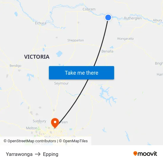 Yarrawonga to Epping map