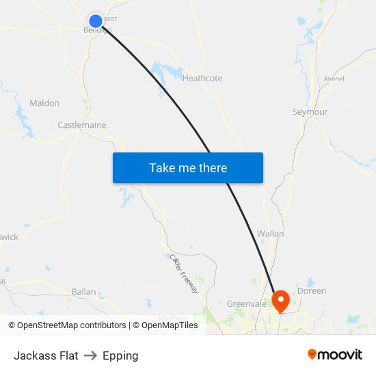 Jackass Flat to Epping map