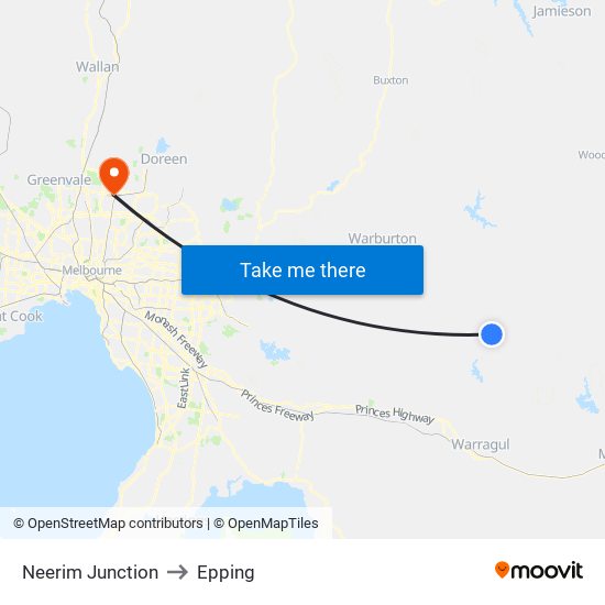 Neerim Junction to Epping map