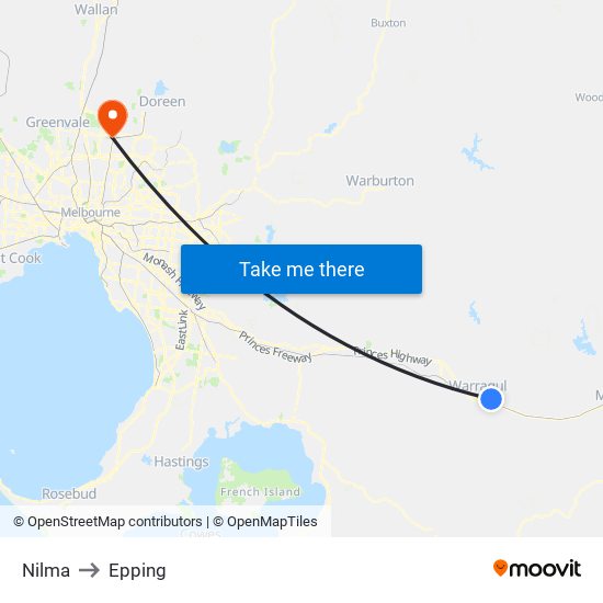 Nilma to Epping map