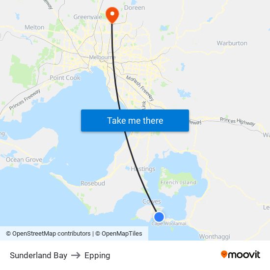 Sunderland Bay to Epping map