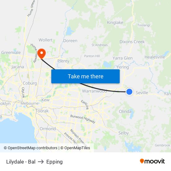 Lilydale - Bal to Epping map