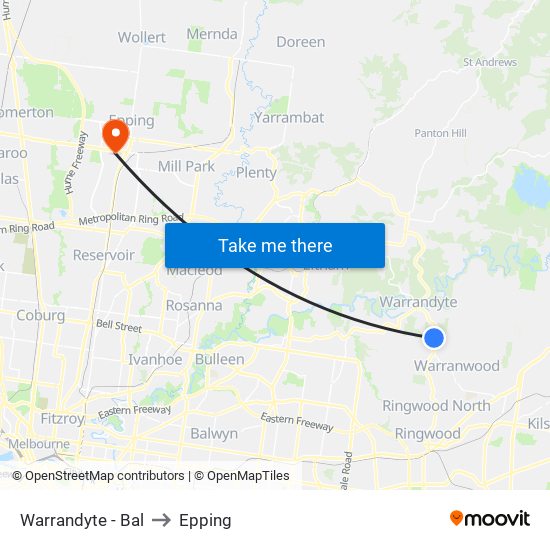 Warrandyte - Bal to Epping map