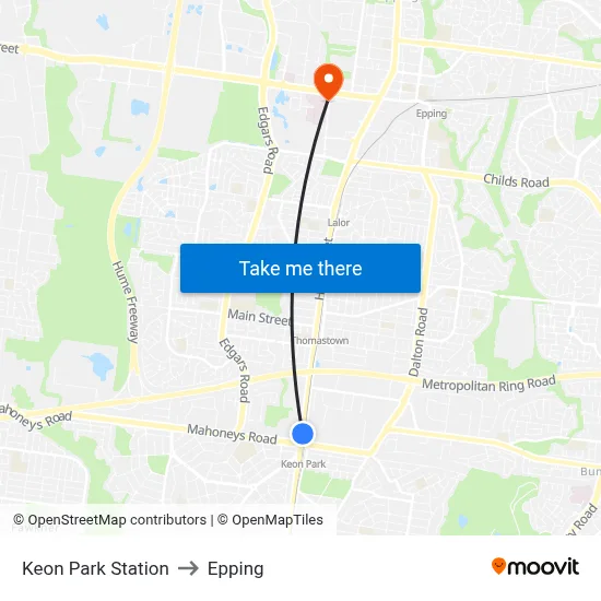 Keon Park Station to Epping map