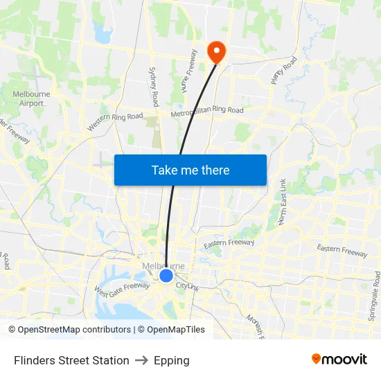 Flinders Street Station to Epping map