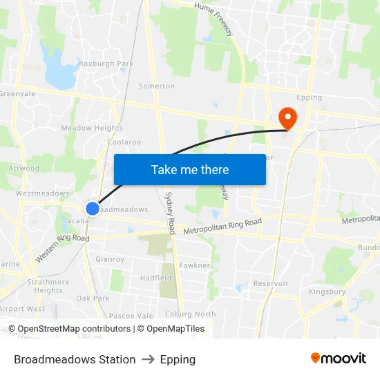 Broadmeadows Station to Epping map