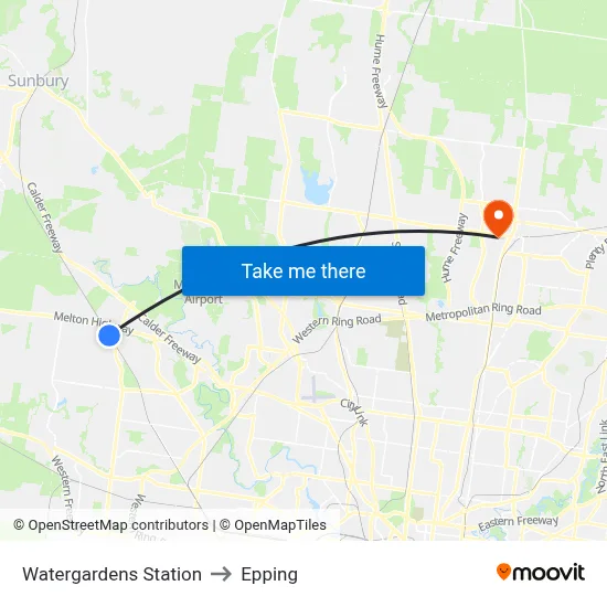 Watergardens Station to Epping map