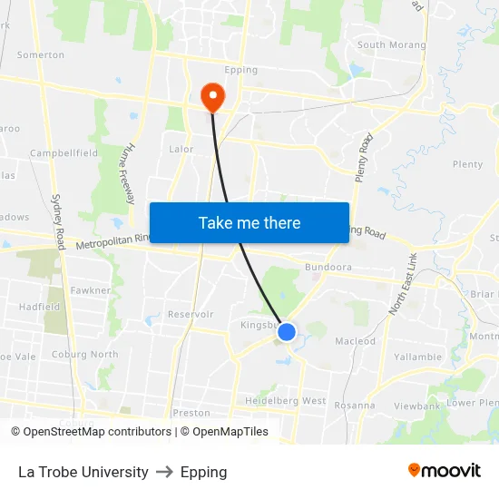 La Trobe University to Epping map