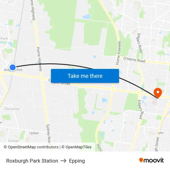 Roxburgh Park Station to Epping map
