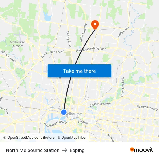 North Melbourne Station to Epping map