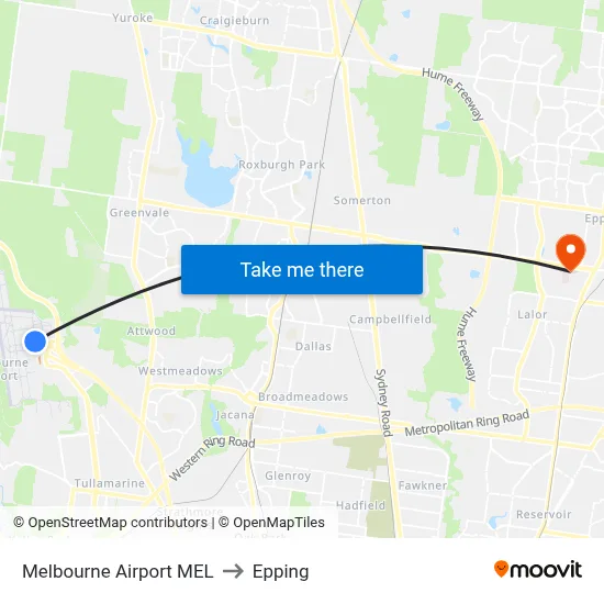 Melbourne Airport MEL to Epping map