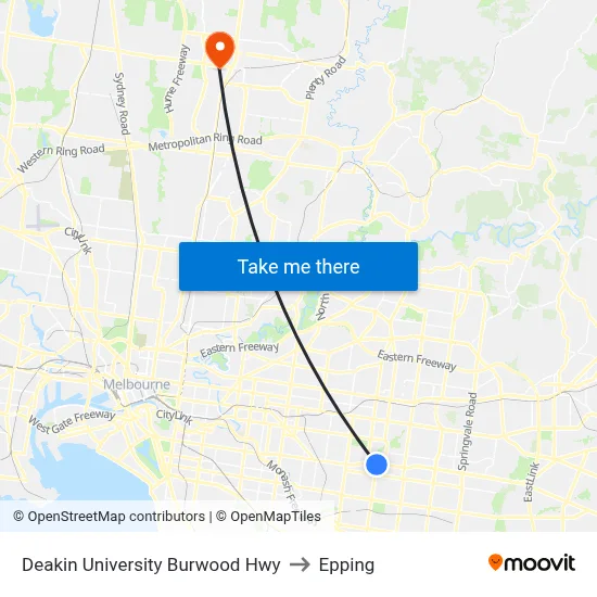 Deakin University Burwood Hwy to Epping map