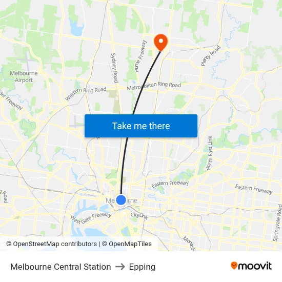 Melbourne Central Station to Epping map