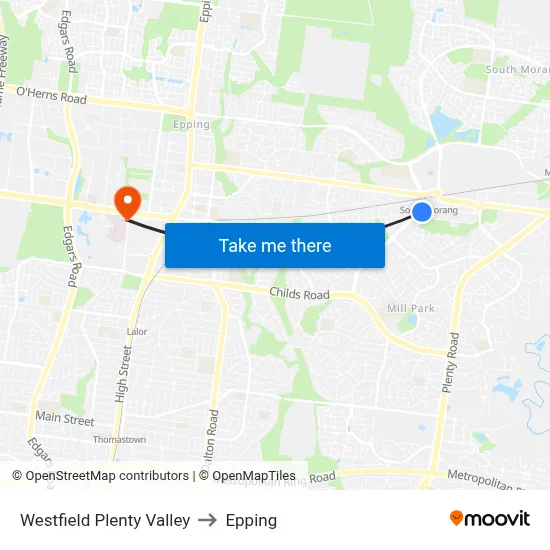 Westfield Plenty Valley to Epping map