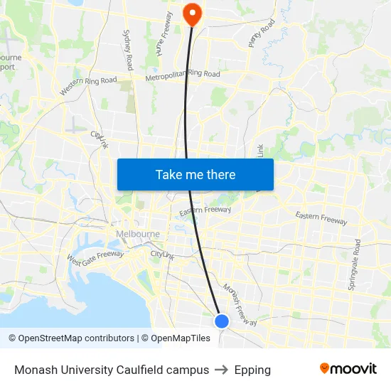 Monash University Caulfield campus to Epping map