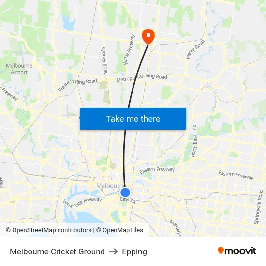 Melbourne Cricket Ground to Epping map