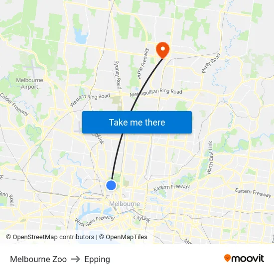 Melbourne Zoo to Epping map
