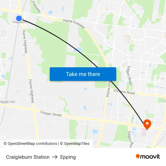 Craigieburn Station to Epping map