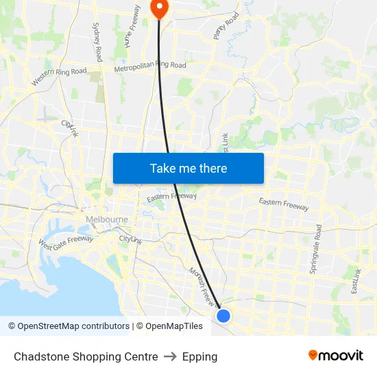 Chadstone Shopping Centre to Epping map