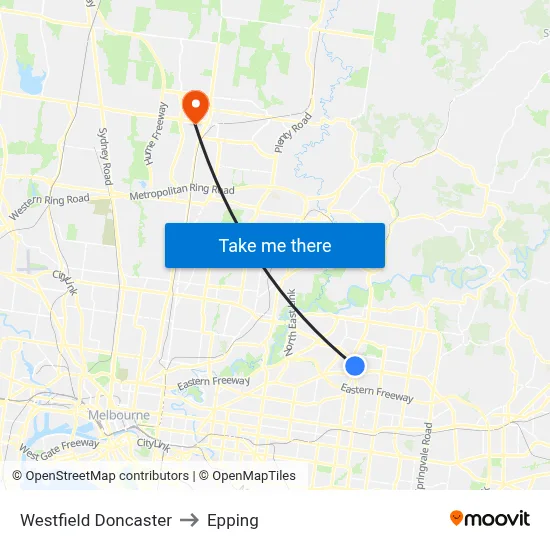 Westfield Doncaster to Epping map